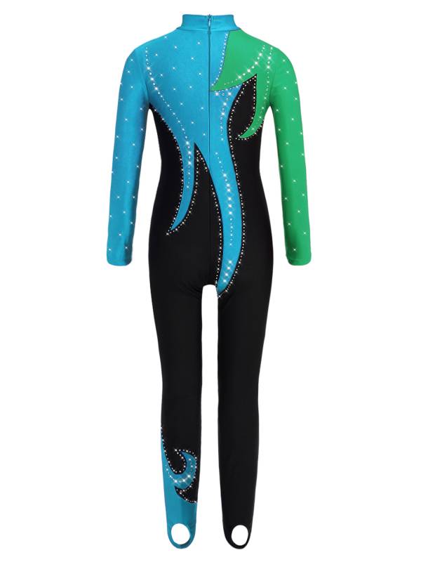 Girls Color Block Gymnastics Full Body Leotard Sparkly Figure Skating Unitard thumb