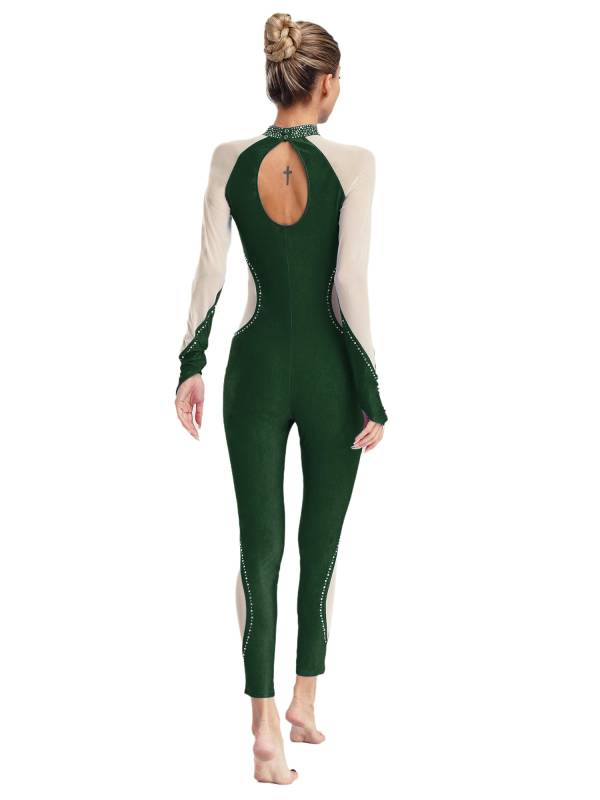 Women Dance Jumpsuit Mock Neck Lon Finger Holes Keyhole Back Full Body Leotard thumb