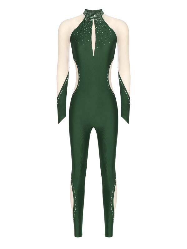 Women Dance Jumpsuit Mock Neck Lon Finger Holes Keyhole Back Full Body Leotard thumb