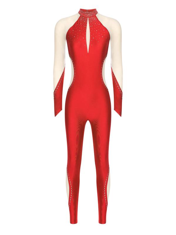 Women Dance Jumpsuit Mock Neck Lon Finger Holes Keyhole Back Full Body Leotard thumb