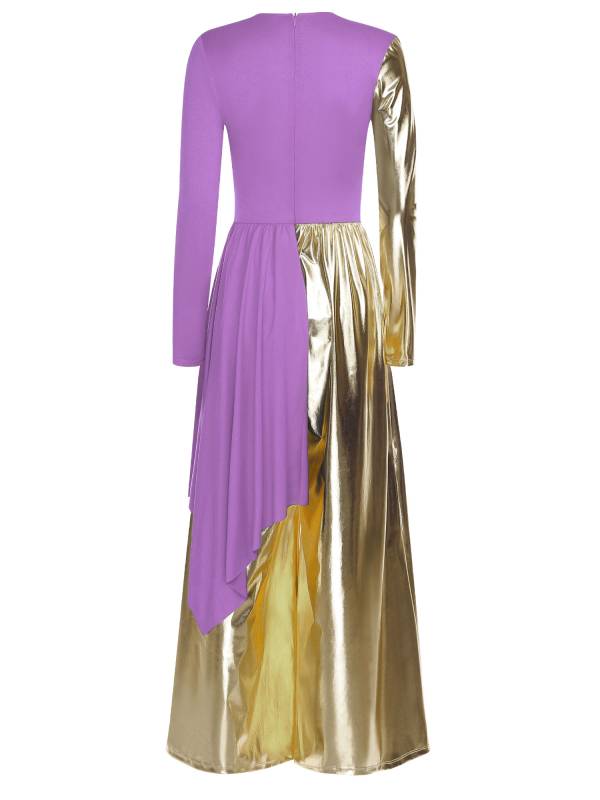 Women Liturgical Praise Dance Bodysuit Metallic Color Block Jumpsuit  Dancewear thumb