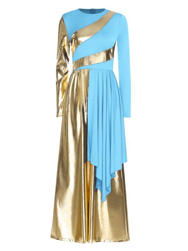 Women Liturgical Praise Dance Bodysuit Metallic Color Block Jumpsuit  Dancewear thumb