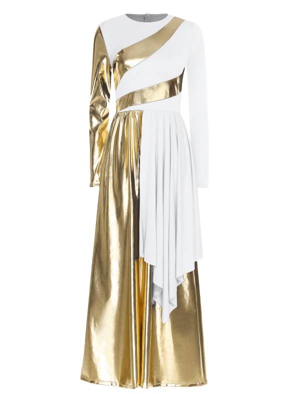 Women Liturgical Praise Dance Bodysuit Metallic Color Block Jumpsuit  Dancewear thumb