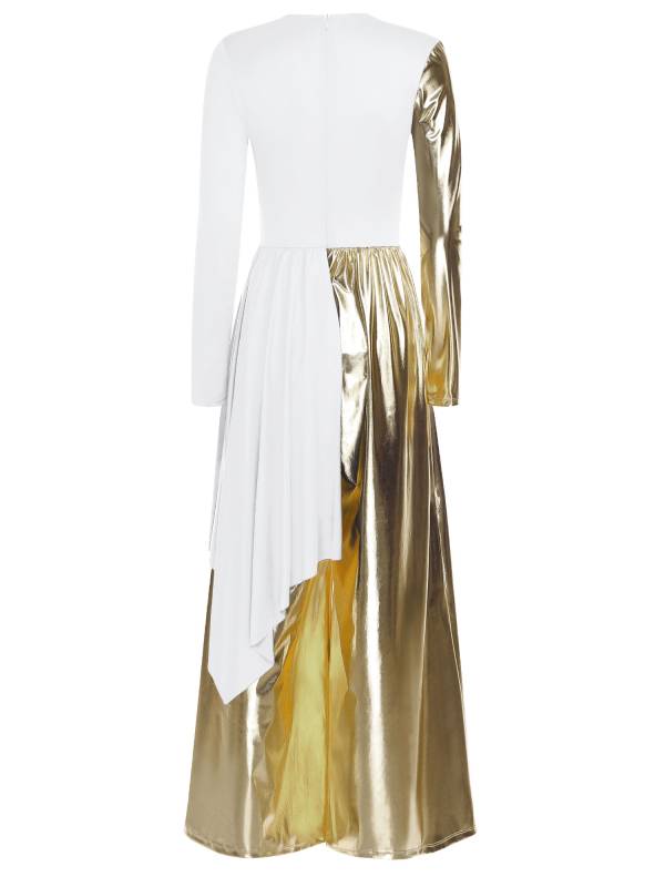 Women Liturgical Praise Dance Bodysuit Metallic Color Block Jumpsuit  Dancewear thumb