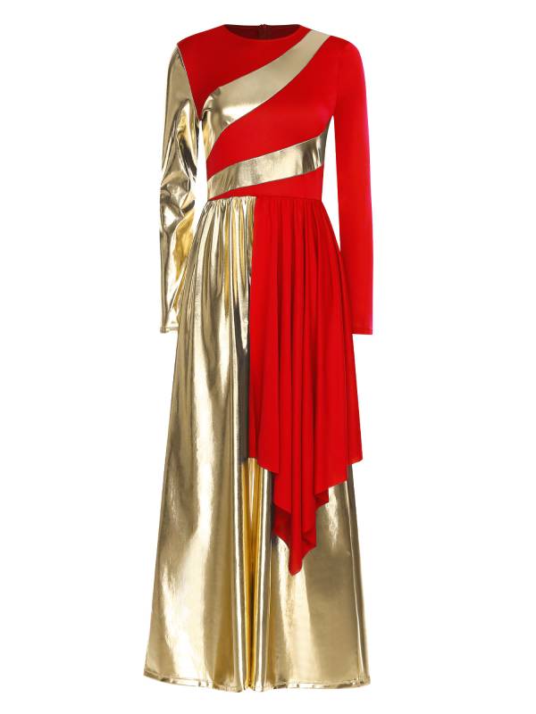 Women Liturgical Praise Dance Bodysuit Metallic Color Block Jumpsuit  Dancewear thumb