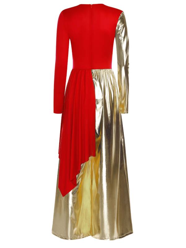 Women Liturgical Praise Dance Bodysuit Metallic Color Block Jumpsuit  Dancewear thumb