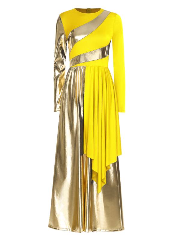 Women Liturgical Praise Dance Bodysuit Metallic Color Block Jumpsuit  Dancewear thumb
