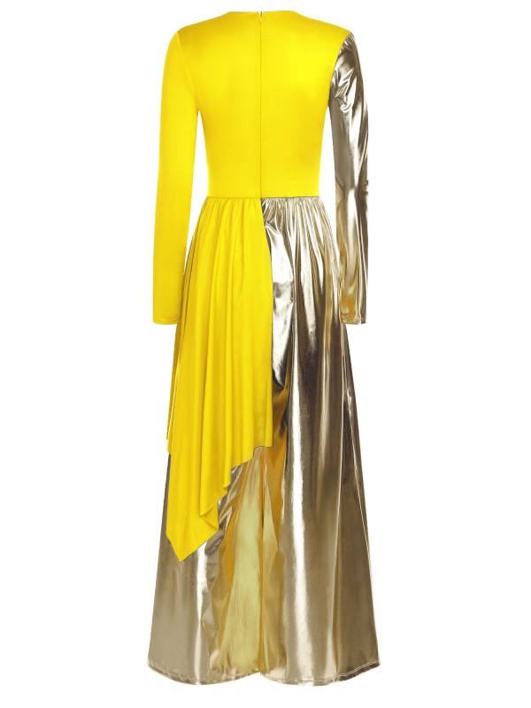 Women Liturgical Praise Dance Bodysuit Metallic Color Block Jumpsuit  Dancewear thumb