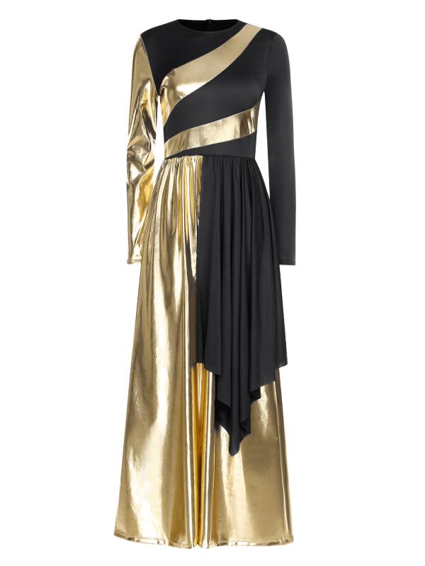 Women Liturgical Praise Dance Bodysuit Metallic Color Block Jumpsuit  Dancewear thumb