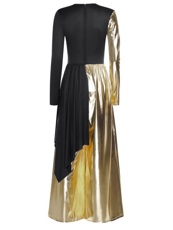 Women Liturgical Praise Dance Bodysuit Metallic Color Block Jumpsuit  Dancewear thumb
