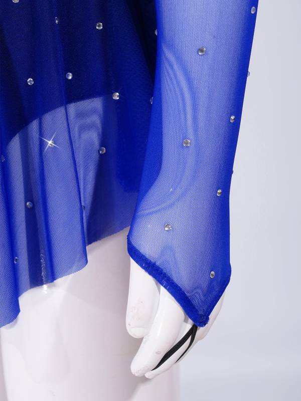 Girls Figure ice Skating Dress One Long Sleeve Asymmetrical Lyrical Dance Dress thumb