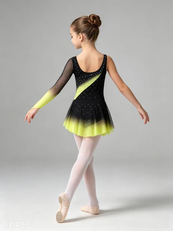 Girls Figure ice Skating Dress One Long Sleeve Asymmetrical Lyrical Dance Dress thumb