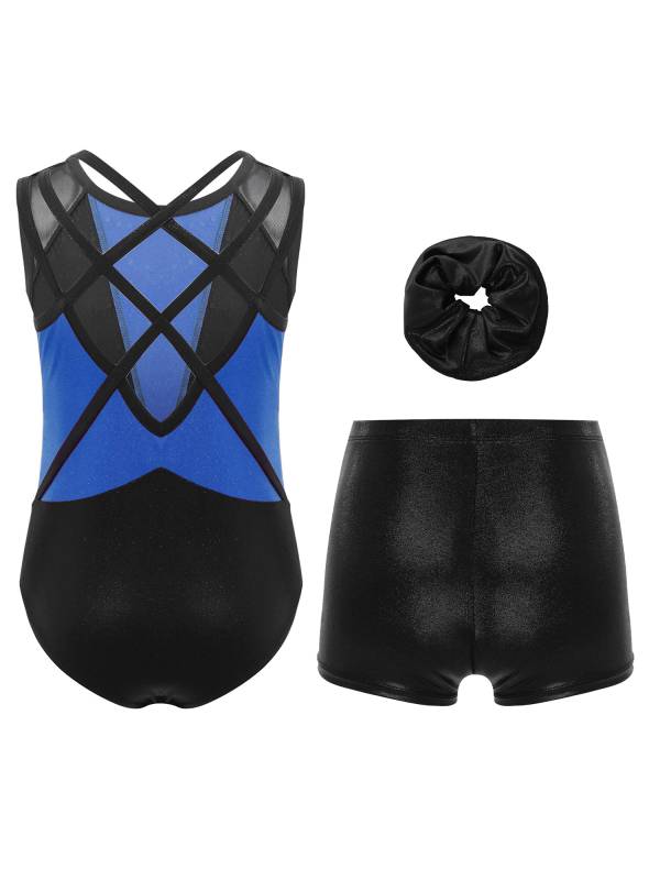 3Pcs Girls Gymnastics Leotard Set Rhinestone Bodysuit Performance Costume thumb