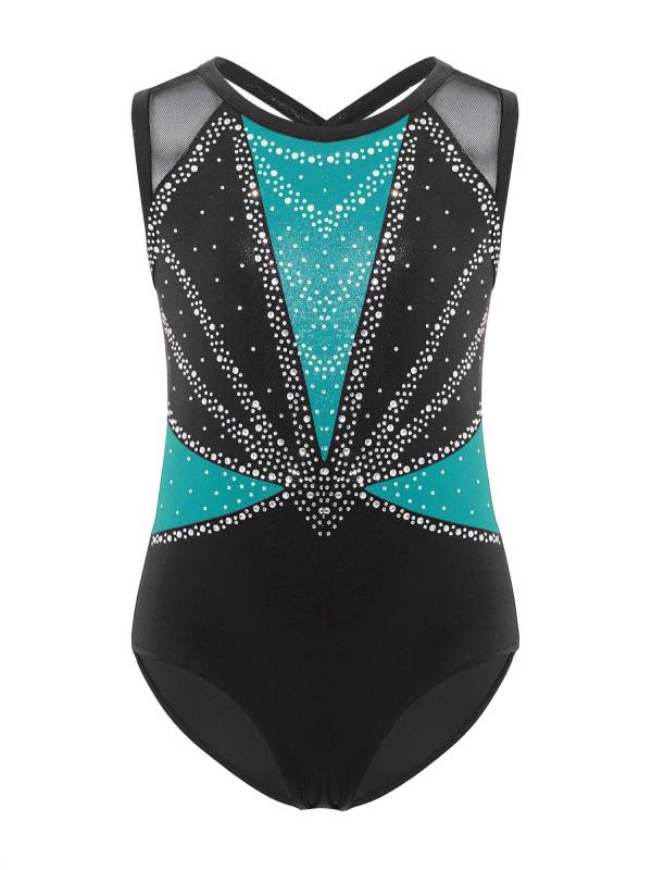 3Pcs Girls Gymnastics Leotard Set Rhinestone Bodysuit Performance Costume thumb