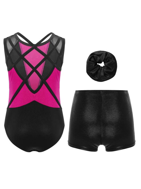 3Pcs Girls Gymnastics Leotard Set Rhinestone Bodysuit Performance Costume thumb