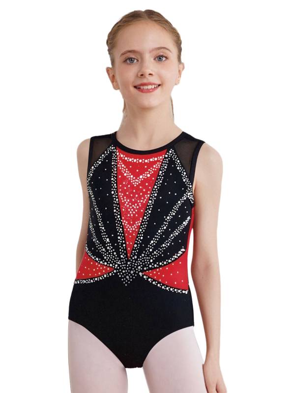 3Pcs Girls Gymnastics Leotard Set Rhinestone Bodysuit Performance Costume thumb