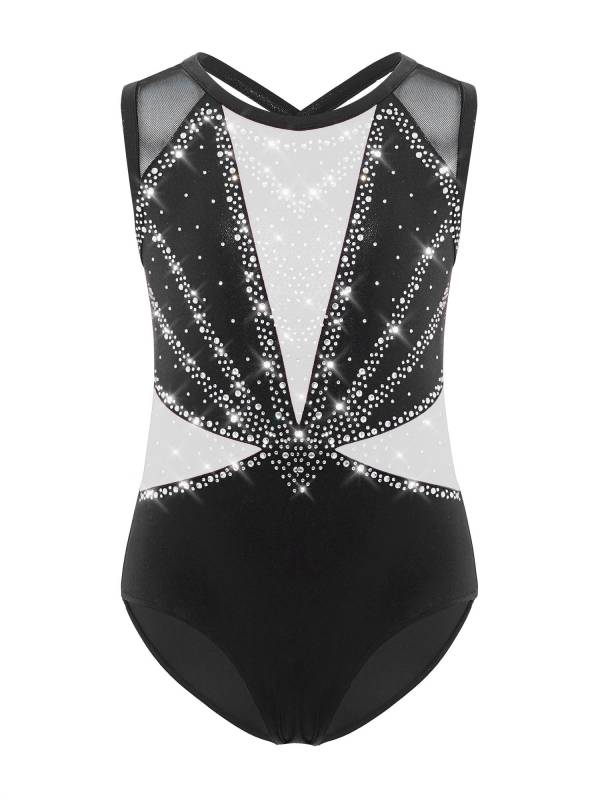 3Pcs Girls Gymnastics Leotard Set Rhinestone Bodysuit Performance Costume thumb