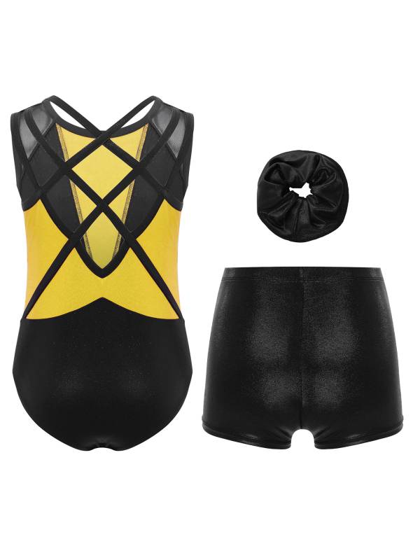 3Pcs Girls Gymnastics Leotard Set Rhinestone Bodysuit Performance Costume thumb