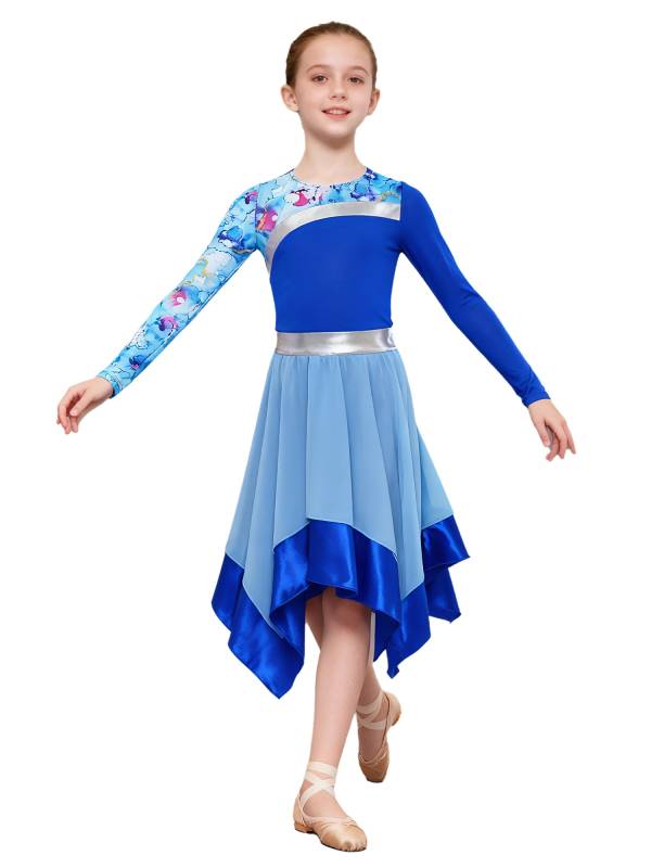 Girls Long Sleeve Printed Liturgical Praise Dance Dress Choir Tunic Robe thumb