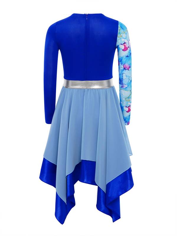 Girls Long Sleeve Printed Liturgical Praise Dance Dress Choir Tunic Robe thumb