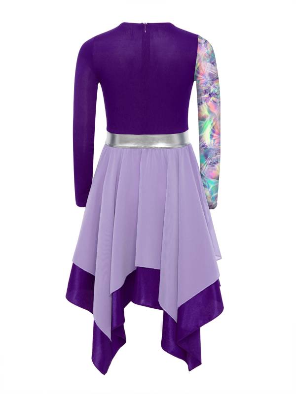 Girls Long Sleeve Printed Liturgical Praise Dance Dress Choir Tunic Robe thumb