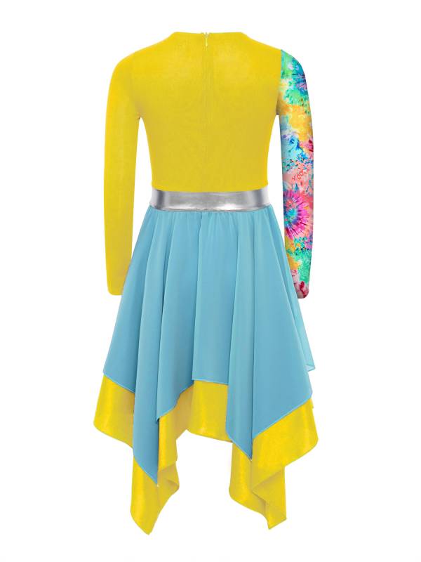 Girls Long Sleeve Printed Liturgical Praise Dance Dress Choir Tunic Robe thumb