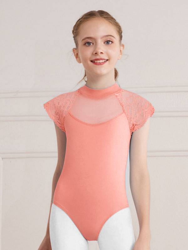 Girls Floral Lace Cap Sleeve Ballet Leotard for RAD Exams, Practice & Recitals thumb
