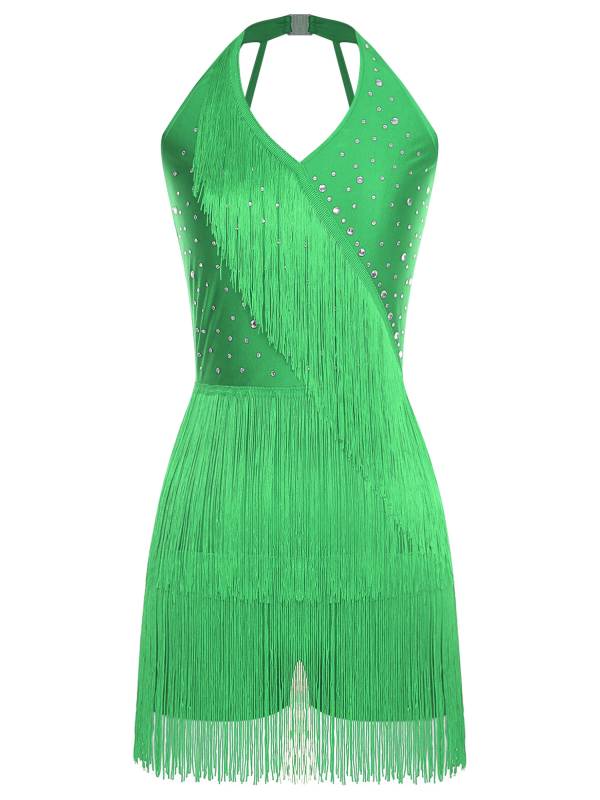 Women Sleeveless V Neck Tassels Latin Dance Dress Jazz Ballroom Leotard thumb
