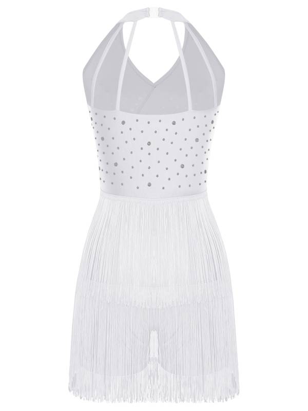 Women Sleeveless V Neck Tassels Latin Dance Dress Jazz Ballroom Leotard thumb