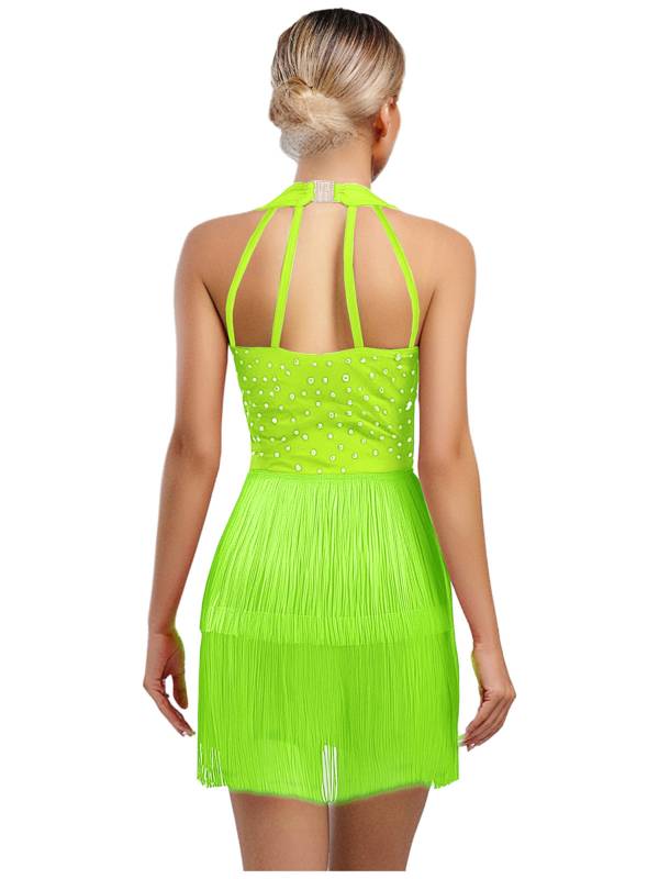 Women Sleeveless V Neck Tassels Latin Dance Dress Jazz Ballroom Leotard thumb