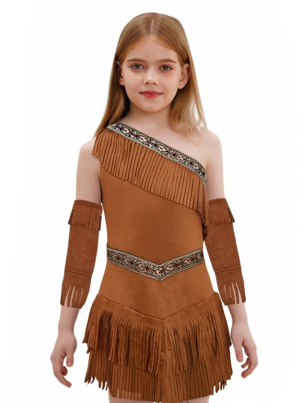 Girls Native American Princess Fringe Costume Suede Dress for Halloween thumb