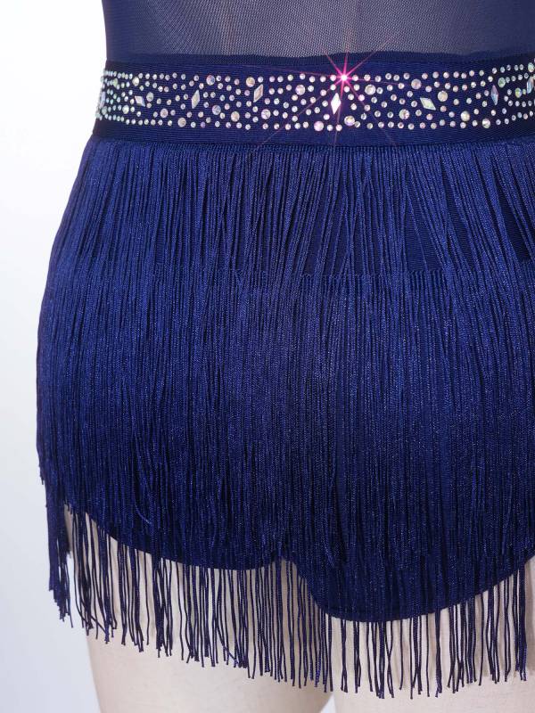 Womens Rhinestone Sleeveless Tassel Latin Tango Dance Leotard Dress thumb