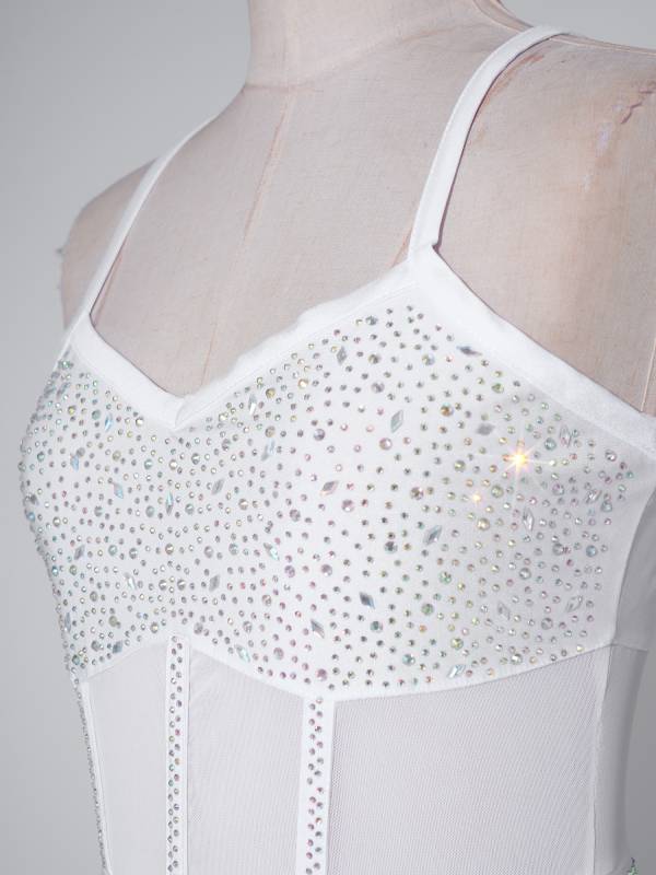 Womens Rhinestone Sleeveless Tassel Latin Tango Dance Leotard Dress thumb