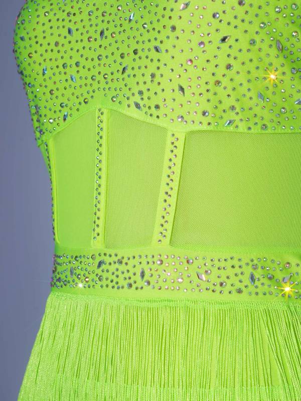 Womens Rhinestone Sleeveless Tassel Latin Tango Dance Leotard Dress thumb