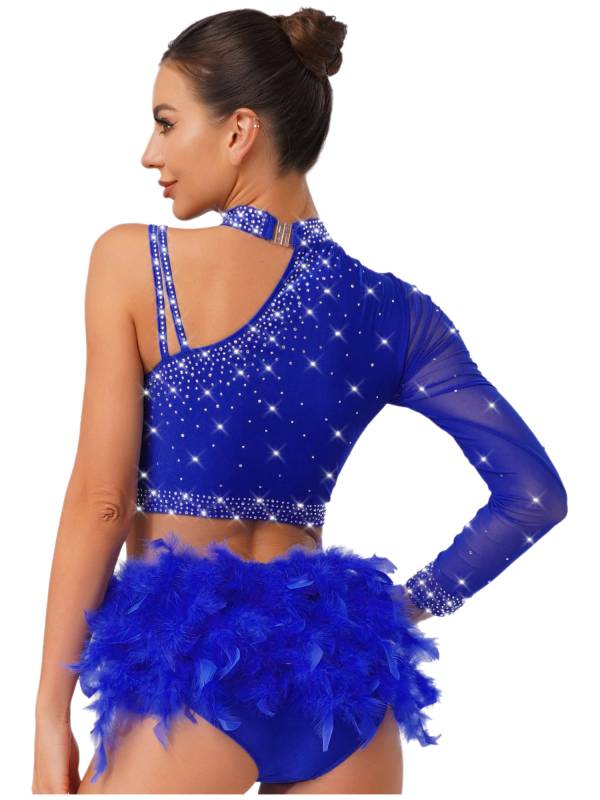 Womens Sparkle Feather Latin Dance OUtfit for Belly Dance, Cha-Cha & Tango thumb