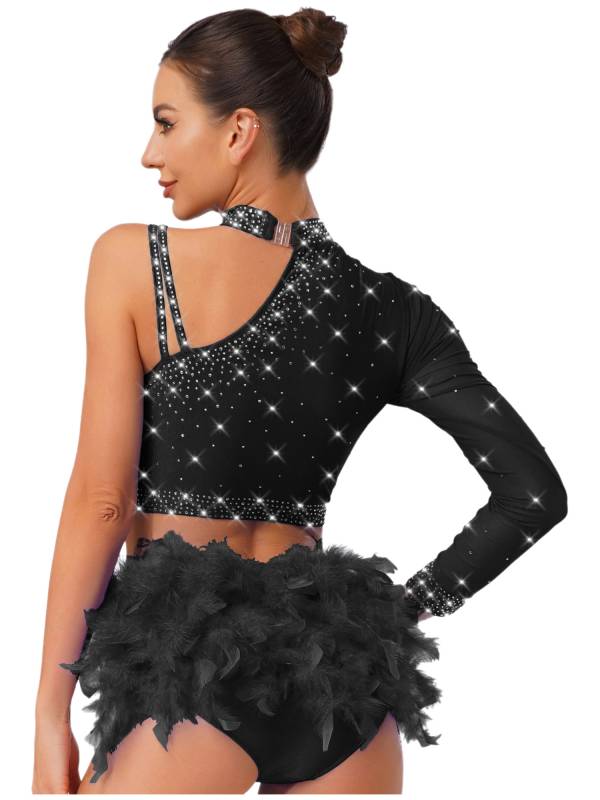 Womens Sparkle Feather Latin Dance OUtfit for Belly Dance, Cha-Cha & Tango thumb