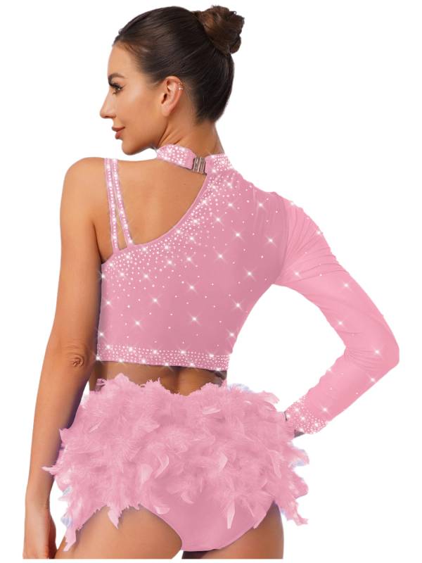 Womens Sparkle Feather Latin Dance OUtfit for Belly Dance, Cha-Cha & Tango thumb