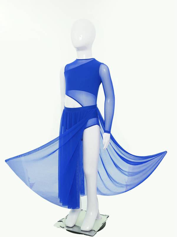 Girls One-Sleeve Asymmetrical Lyrical Dress Side Cutout Contemporary Dance Dress thumb