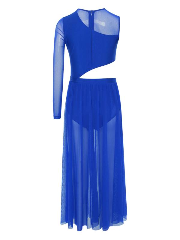 Girls One-Sleeve Asymmetrical Lyrical Dress Side Cutout Contemporary Dance Dress thumb