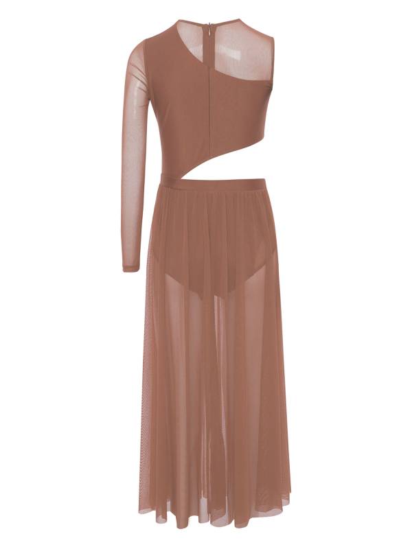 Girls One-Sleeve Asymmetrical Lyrical Dress Side Cutout Contemporary Dance Dress thumb
