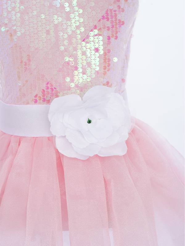 Girls Sequin Ballet Tutu Dress Sleeveless Tulle Dance Dress with Built-in Briefs thumb