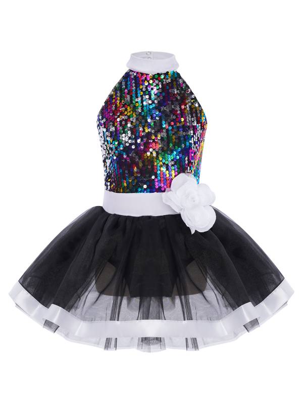 Girls Sequin Ballet Tutu Dress Sleeveless Tulle Dance Dress with Built-in Briefs thumb