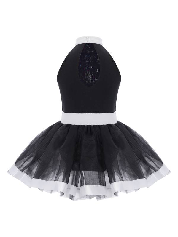 Girls Sequin Ballet Tutu Dress Sleeveless Tulle Dance Dress with Built-in Briefs thumb