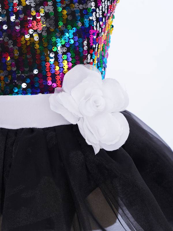 Girls Sequin Ballet Tutu Dress Sleeveless Tulle Dance Dress with Built-in Briefs thumb