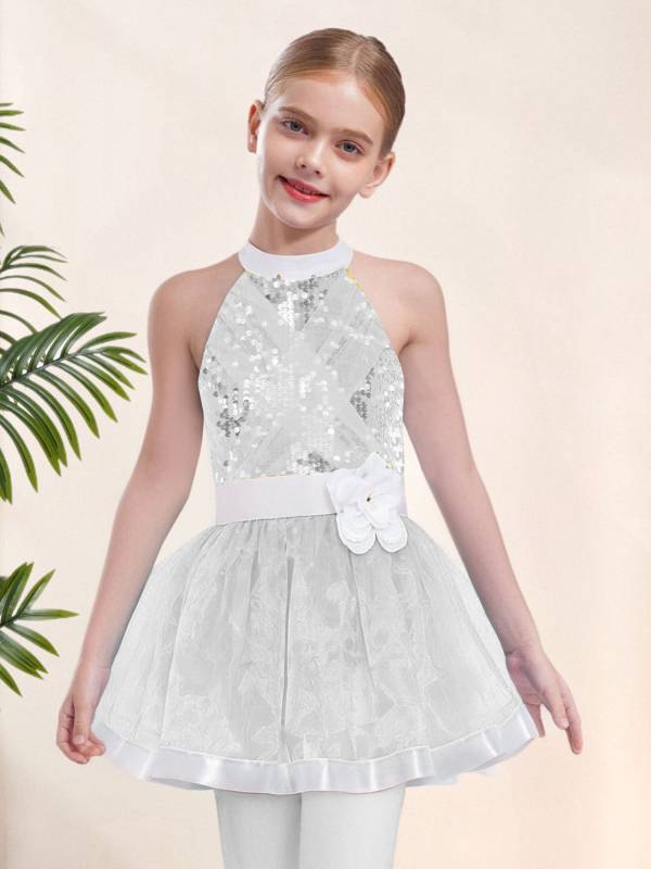 Girls Sequin Ballet Tutu Dress Sleeveless Tulle Dance Dress with Built-in Briefs thumb