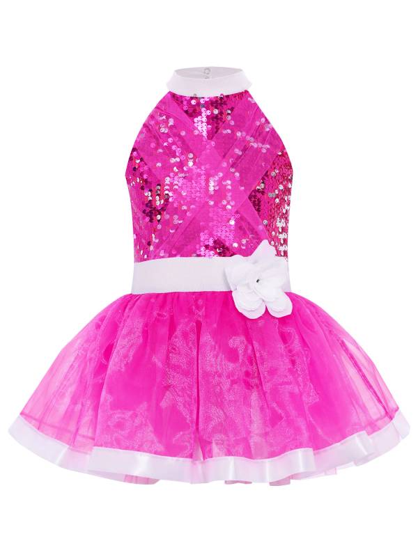 Girls Sequin Ballet Tutu Dress Sleeveless Tulle Dance Dress with Built-in Briefs thumb