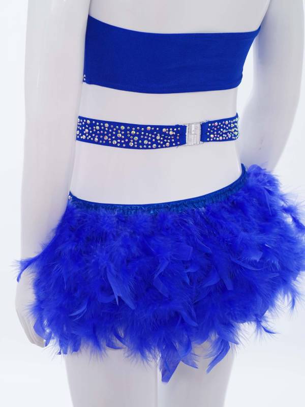 Girls Sleeveless Feather Rhinestone Latin Dance Dress Jazz Dance Leotard thumb