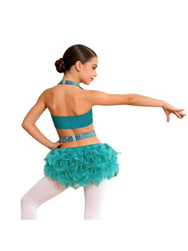 Girls Sleeveless Feather Rhinestone Latin Dance Dress Jazz Dance Leotard thumb