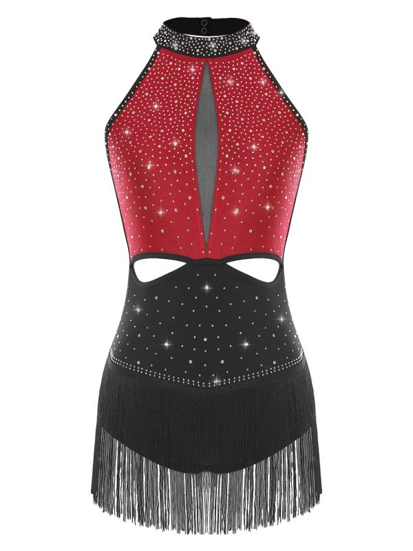 Women's Rhinestone Fringe Latin Dance Dress for Cha-Cha, Rumba & Gymnastics thumb