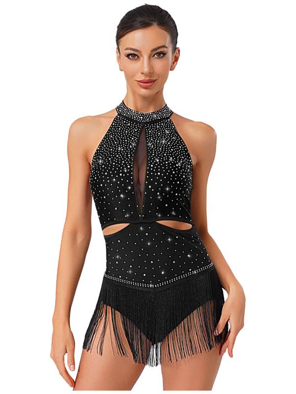Women's Rhinestone Fringe Latin Dance Dress for Cha-Cha, Rumba & Gymnastics thumb
